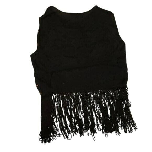 In Luv Boho Shabby Chic Fringe Sleeveless Tank Top Black Women Medium M NWT - Picture 2 of 13